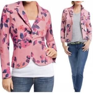 CAbi 804 Women’s Pink Rose Garden Floral Print Two Button Blazer Jacket Size 8